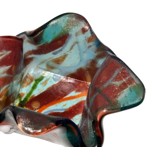 Handcrafted Multicolor Fused Glass Bowl With Abstract Design & Wavy Edges 3"x3"x - Picture 9 of 9